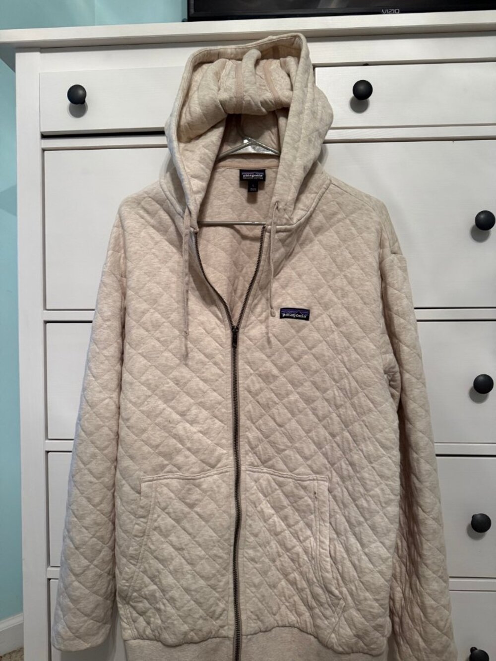 Patagonia Organic Cotton Quilted Hoodie Men's L Oatmeal